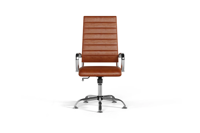 Laguna Executive Office Chair - Brown Vegan Leather and Chrome Base - Without Wheels