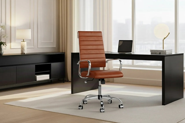 Laguna Executive Office Chair - Brown Vegan Leather and Chrome Base - With Wheels