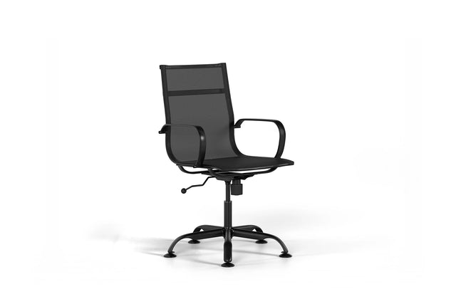 Mesh Classic Office Chair - Black Vegan Leather and Black Base - Without Wheels
