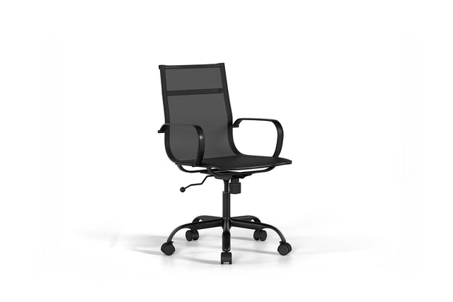 Mesh Classic Office Chair - Black Vegan Leather and Black Base - With Wheels