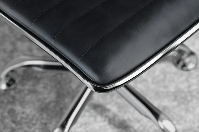 Medium Back Ribbed Office Chair - Black Vegan Leather and Chrome Base - Without Wheels