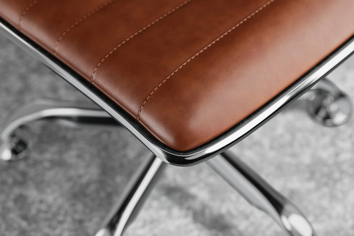 Medium Back Ribbed Office Chair - Black Vegan Leather and Chrome Base - Without Wheels