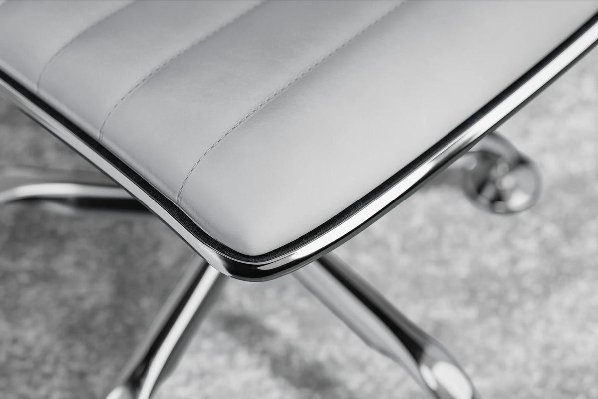 Medium Back Ribbed Office Chair - Black Vegan Leather and Chrome Base - With Wheels