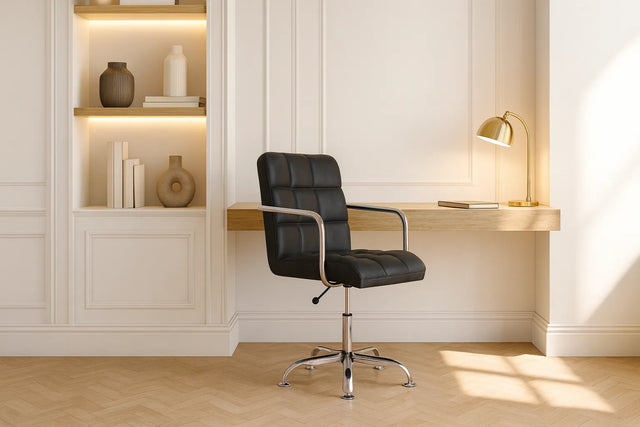 Futura Office Chair - Black Vegan Leather and Chrome Base - Without Wheels