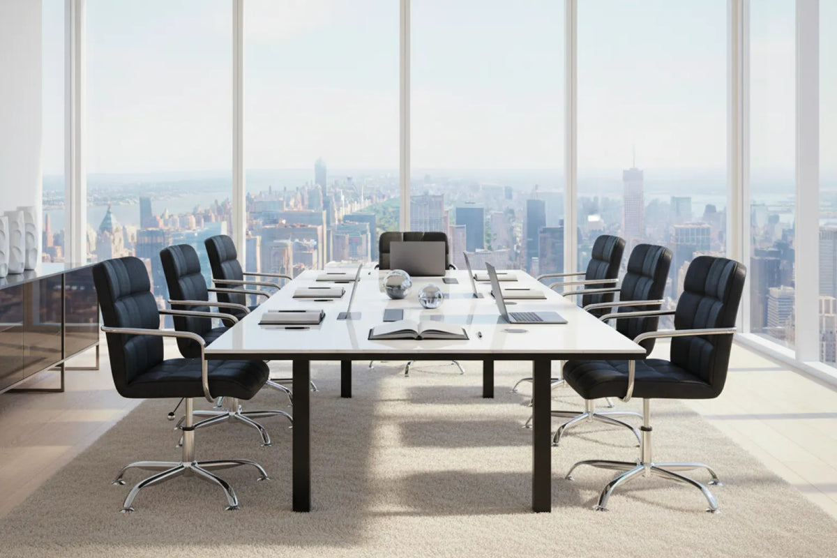 Futura Office Chair - Black Vegan Leather and Chrome Base - Without Wheels