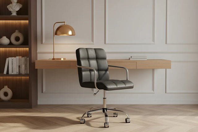 Futura Office Chair - Black Vegan Leather and Chrome Base - With Wheels