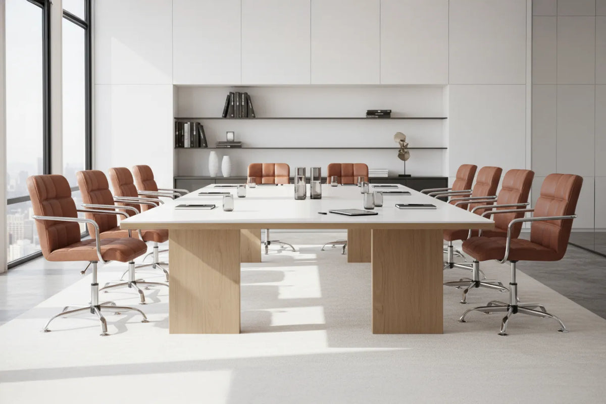 Futura Office Chair - Brown Vegan Leather and Chrome Base - Without Wheels