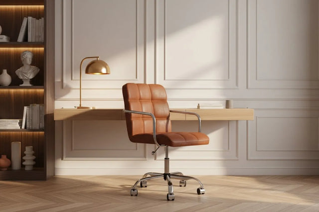 Futura Office Chair - Brown Vegan Leather and Chrome Base - With Wheels
