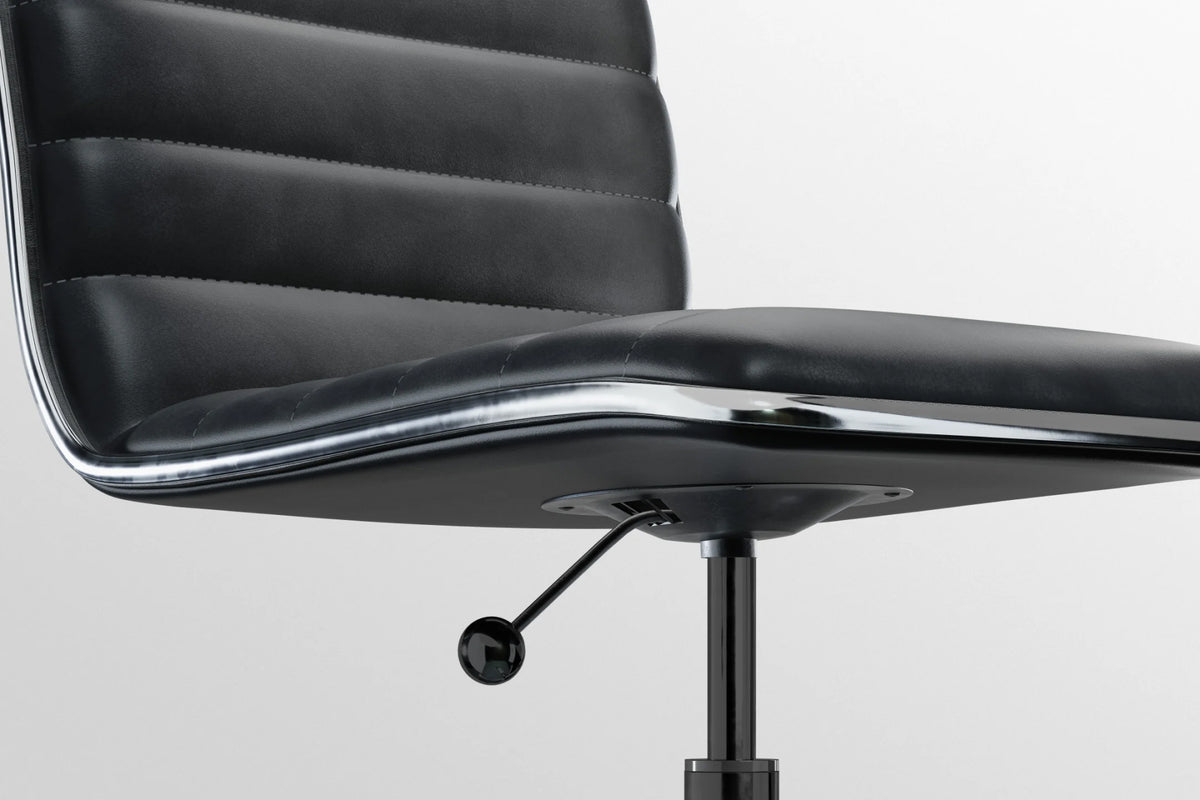 Medium Back Ribbed Office Chair - Brown Vegan Leather and Chrome Base - Without Wheels