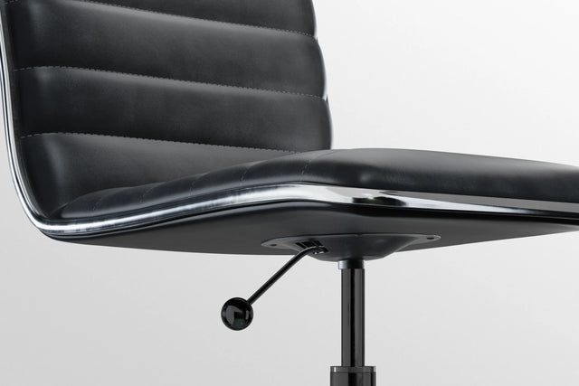 Medium Back Ribbed Office Chair - Brown Vegan Leather and Chrome Base - Without Wheels