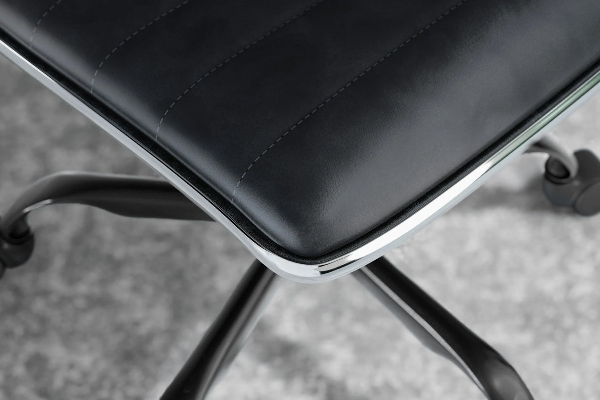 Medium Back Ribbed Office Chair - Brown Vegan Leather and Chrome Base - Without Wheels