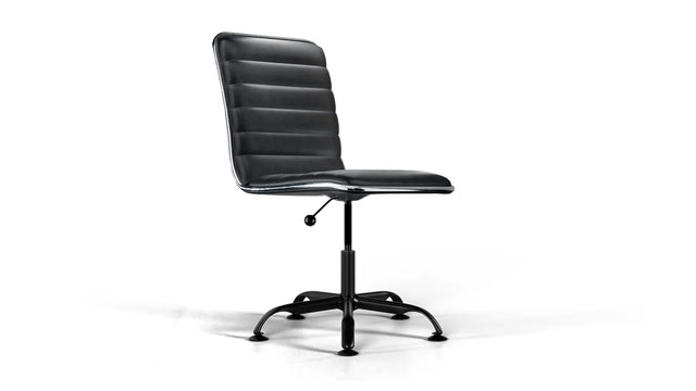Medium Back Ribbed Office Chair - Black Vegan Leather and Chrome Base - Without Wheels
