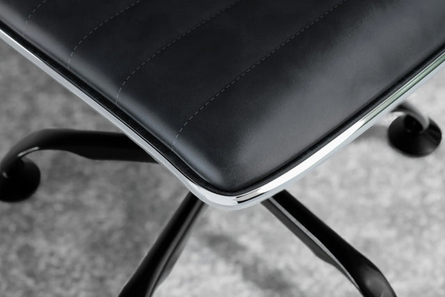 Medium Back Ribbed Office Chair - Black Vegan Leather and Chrome Base - With Wheels