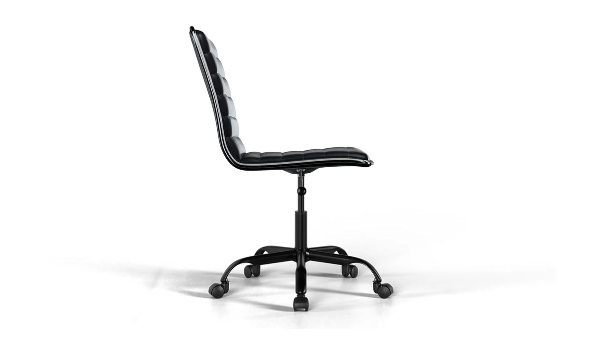 Medium Back Ribbed Office Chair - Brown Vegan Leather and Chrome Base - With Wheels