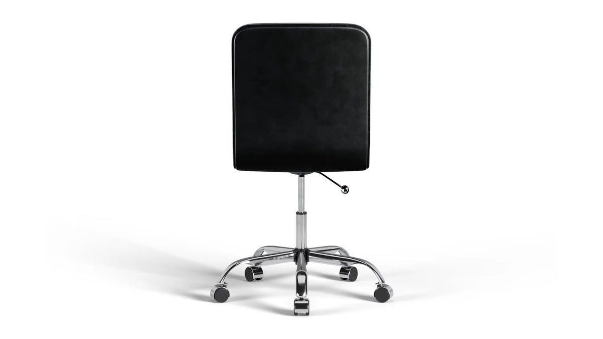 Medium Back Ribbed Office Chair - Black Vegan Leather and Chrome Base - Without Wheels