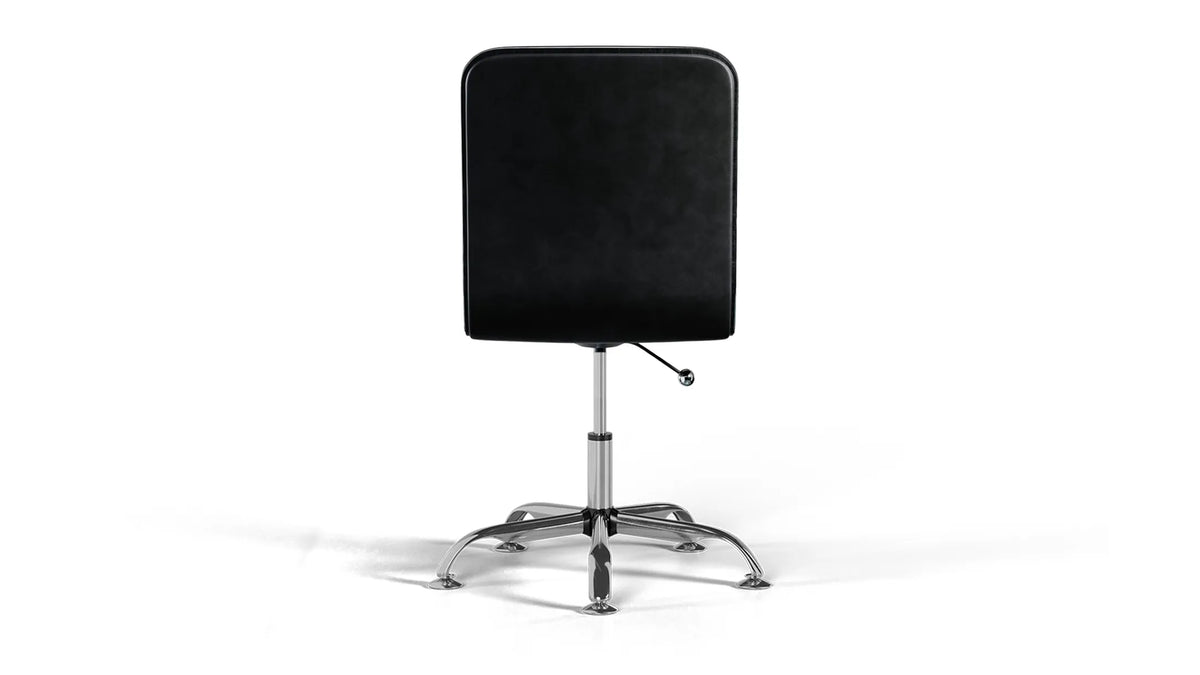 Medium Back Ribbed Office Chair - Black Vegan Leather and Chrome Base
