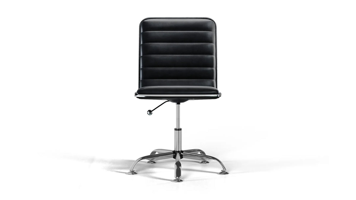 Medium Back Ribbed Office Chair - Black Vegan Leather and Chrome Base