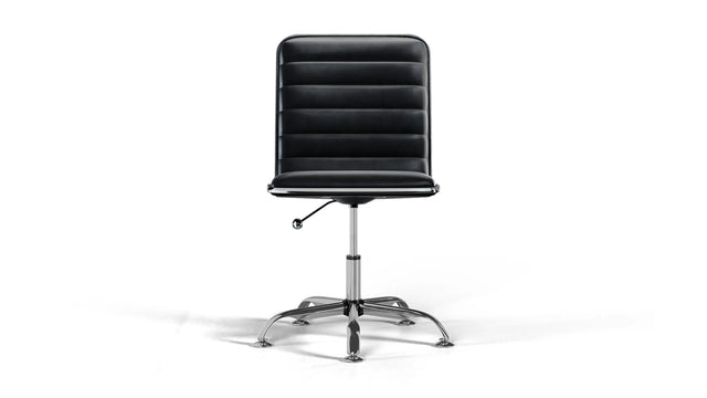 Medium Back Ribbed Office Chair - Black Vegan Leather and Chrome Base