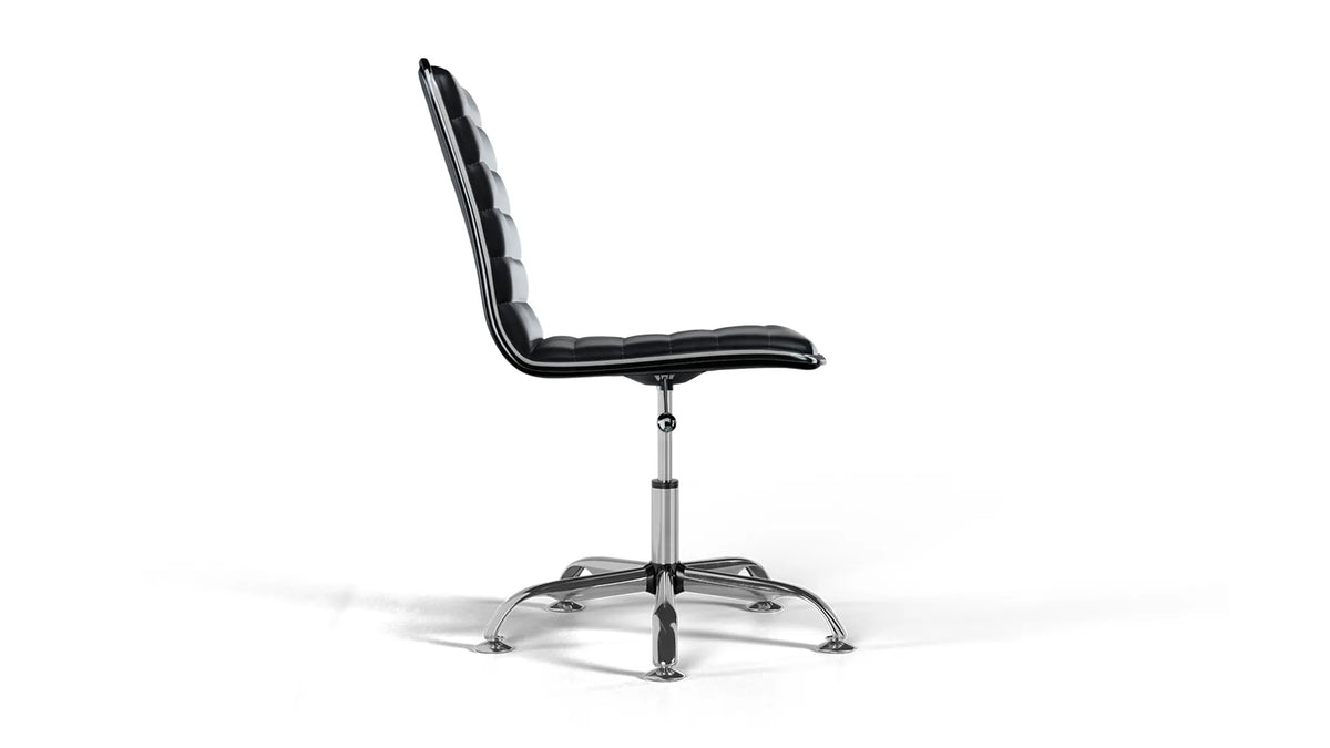 Medium Back Ribbed Office Chair - Black Vegan Leather and Chrome Base