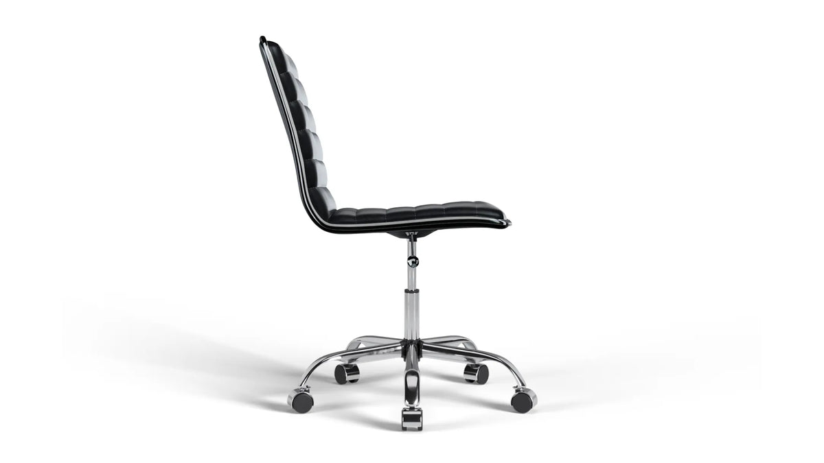 Medium Back Ribbed Office Chair - Black Vegan Leather and Chrome Base