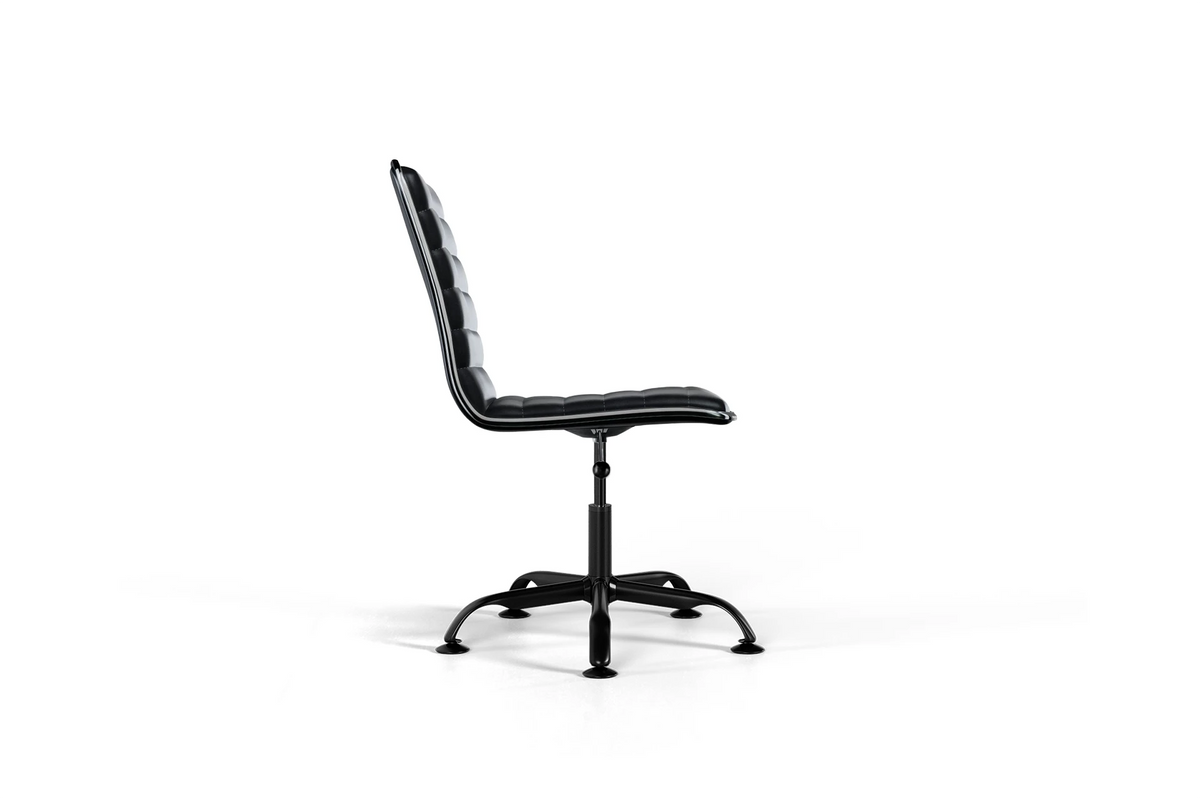 Medium Back Ribbed Office Chair - Black Vegan Leather and Chrome Base - With Wheels