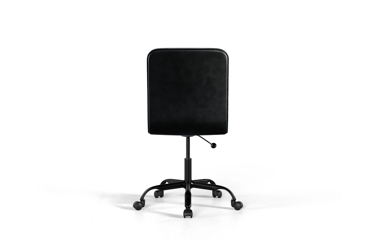 Medium Back Ribbed Office Chair - Black Vegan Leather and Chrome Base - Without Wheels
