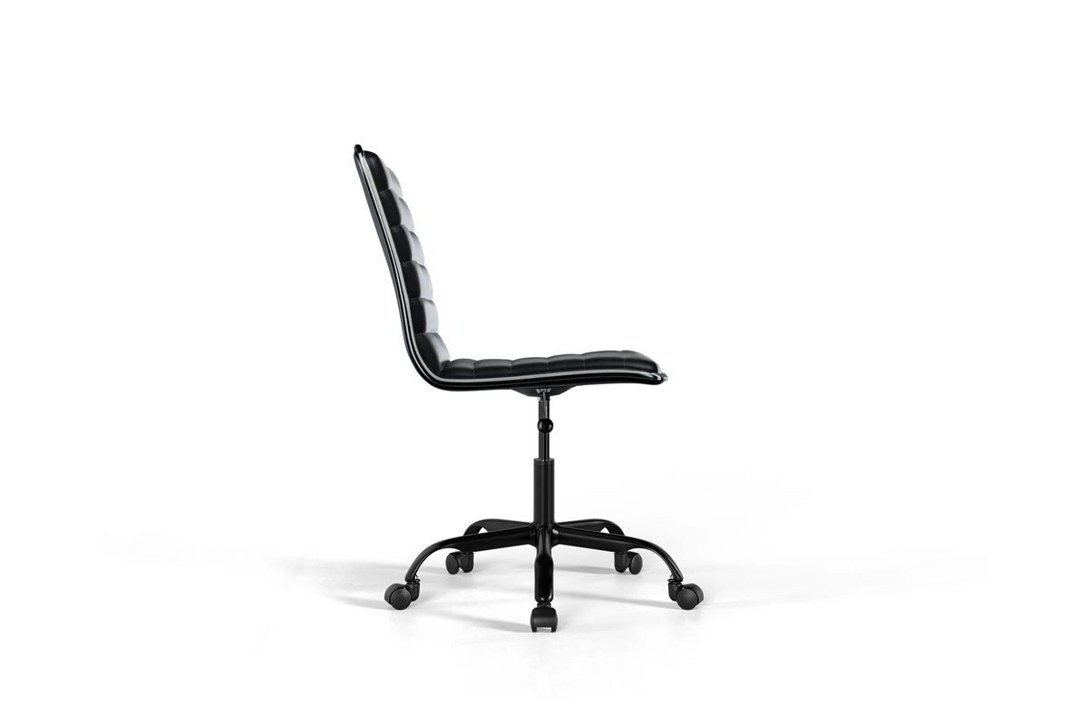 Medium Back Ribbed Office Chair - Black Vegan Leather and Chrome Base - Without Wheels