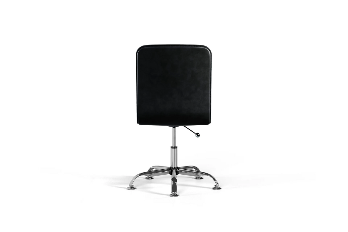Medium Back Ribbed Office Chair - Black Vegan Leather and Chrome Base - Without Wheels