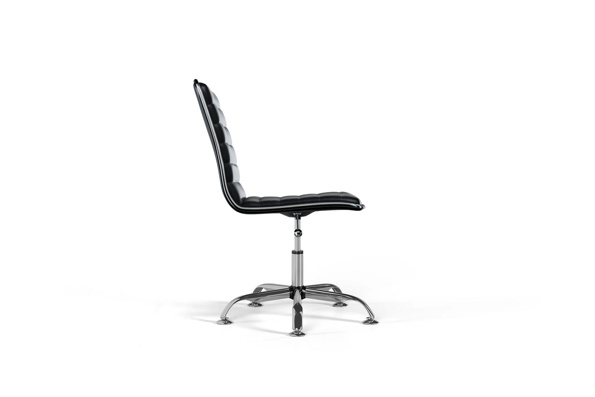 Medium Back Ribbed Office Chair - Black Vegan Leather and Chrome Base - Without Wheels