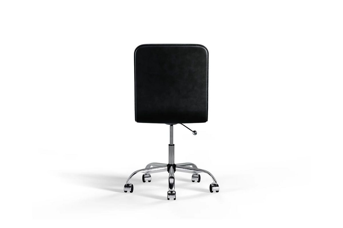 Medium Back Ribbed Office Chair - Black Vegan Leather and Chrome Base - Without Wheels