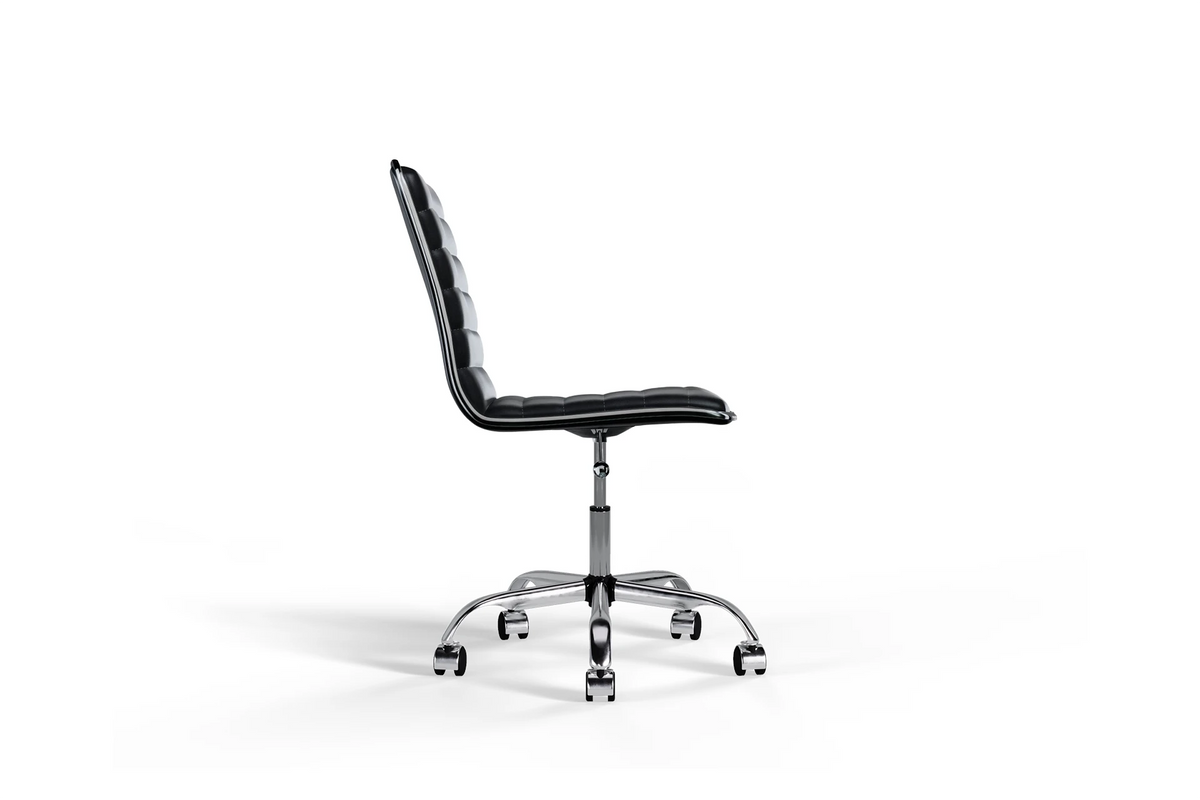 Dinamo Office Chair - Black Vegan Leather and Chrome Base - With Wheels