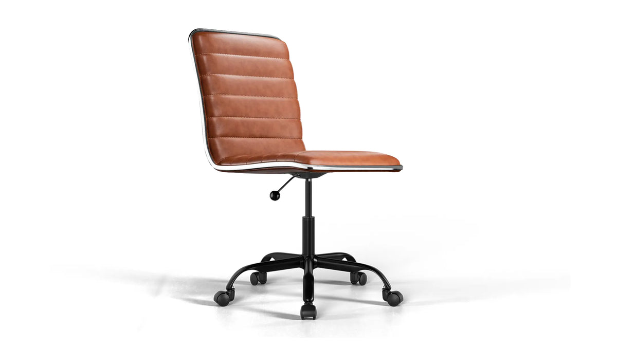 Medium Back Ribbed Office Chair - Black Vegan Leather and Chrome Base - With Wheels