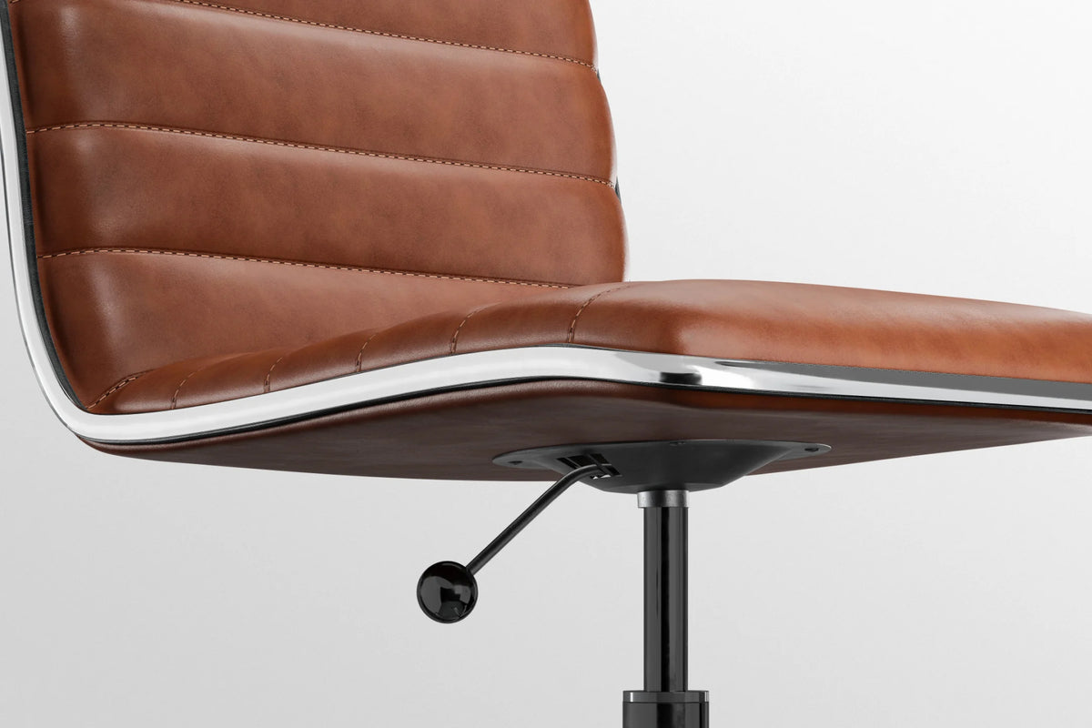 Medium Back Ribbed Office Chair - Black Vegan Leather and Chrome Base - With Wheels