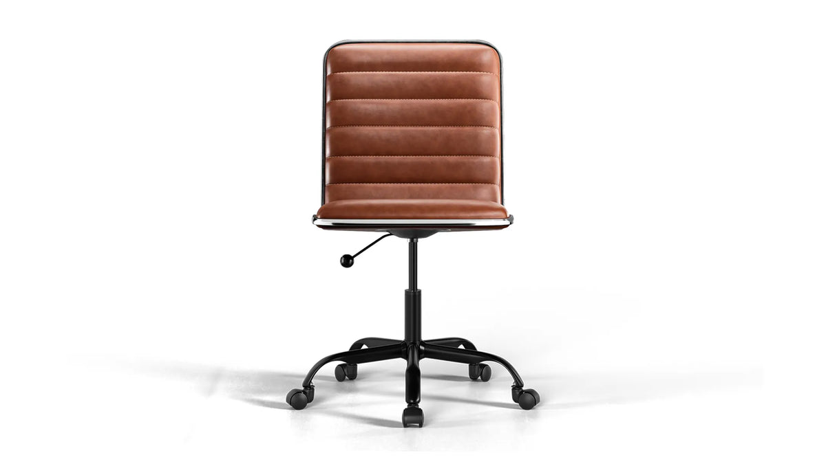 Medium Back Ribbed Office Chair - Brown Vegan Leather and Chrome Base