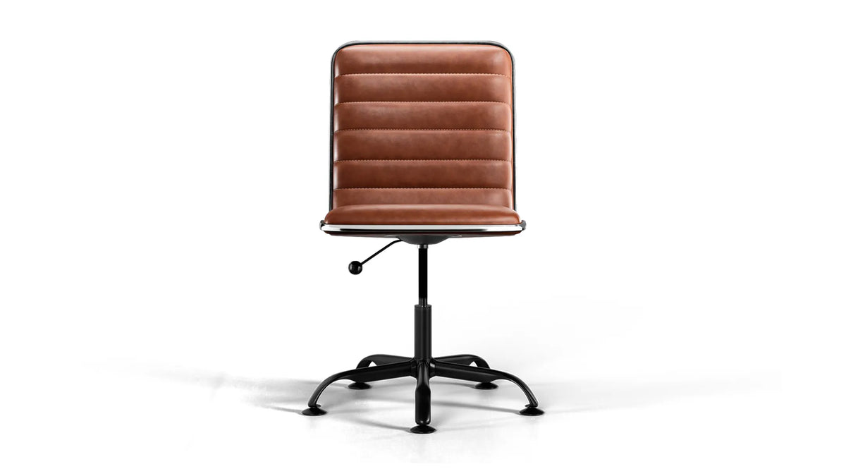 Medium Back Ribbed Office Chair - Brown Vegan Leather and Chrome Base