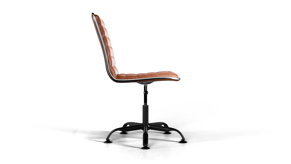 Medium Back Ribbed Office Chair - Brown Vegan Leather and Chrome Base