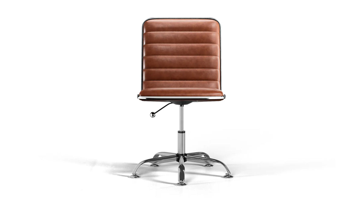 Medium Back Ribbed Office Chair - Brown Vegan Leather and Chrome Base - With Wheels