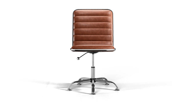 Medium Back Ribbed Office Chair - Brown Vegan Leather and Chrome Base - With Wheels