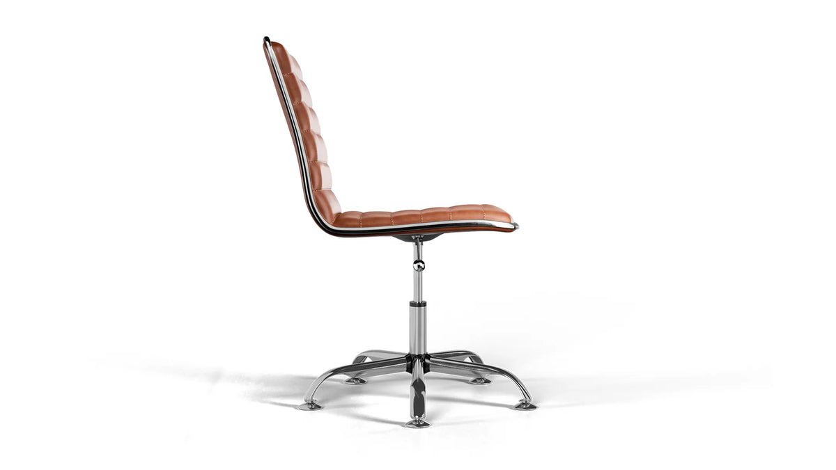 Medium Back Ribbed Office Chair - Brown Vegan Leather and Chrome Base - Without Wheels