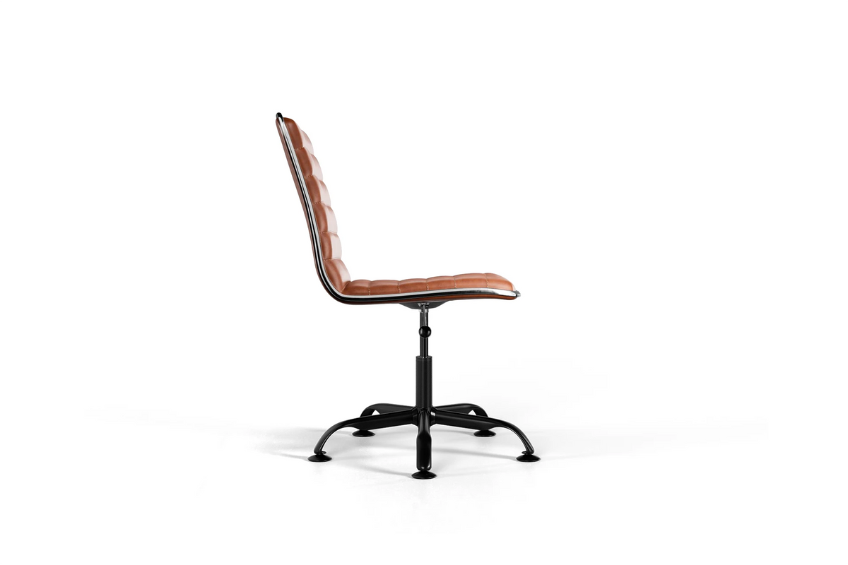 Medium Back Ribbed Office Chair - Brown Vegan Leather and Chrome Base - With Wheels
