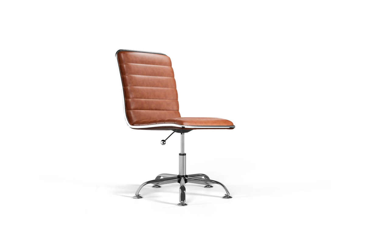Dinamo Office Chair - Brown Vegan Leather and Chrome Base - Without Wheels