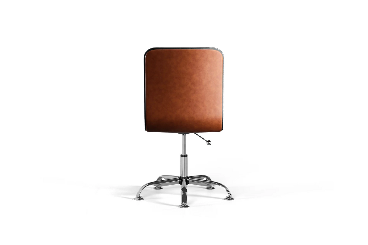 Dinamo Office Chair - Brown Vegan Leather and Chrome Base - Without Wheels