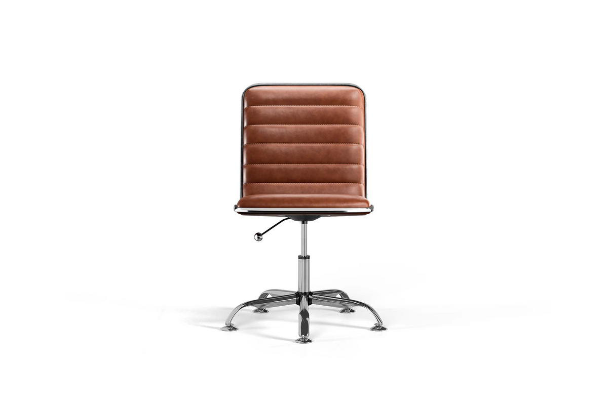 Dinamo Office Chair - Brown Vegan Leather and Chrome Base - Without Wheels