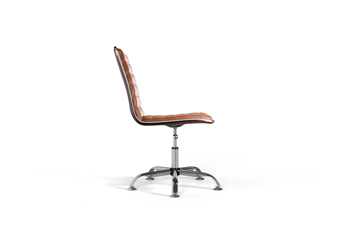 Dinamo Office Chair - Brown Vegan Leather and Chrome Base - Without Wheels