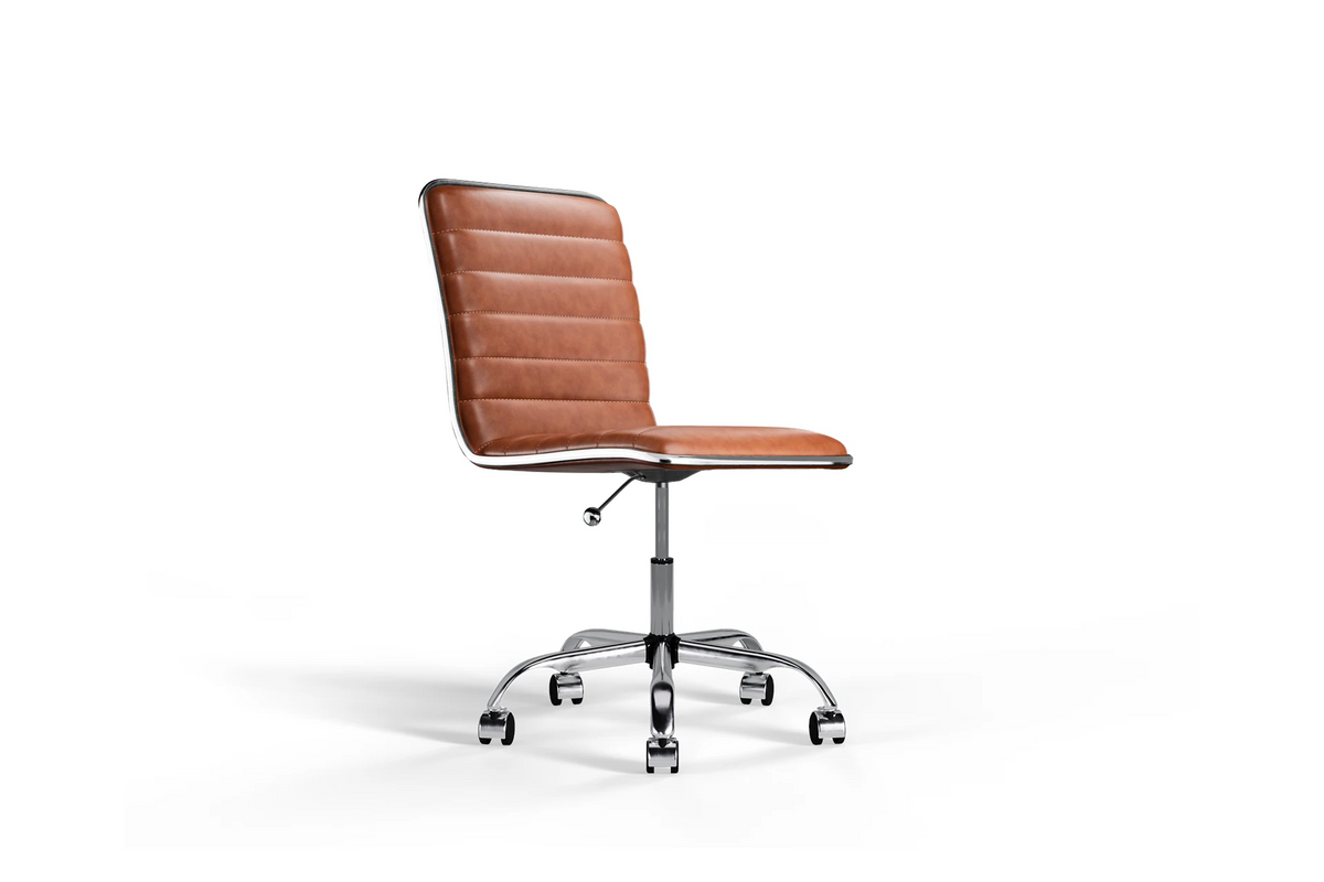 Dinamo Office Chair - Brown Vegan Leather and Chrome Base - With Wheels