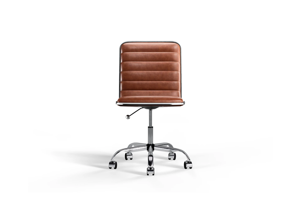 Dinamo Office Chair - Brown Vegan Leather and Chrome Base - With Wheels