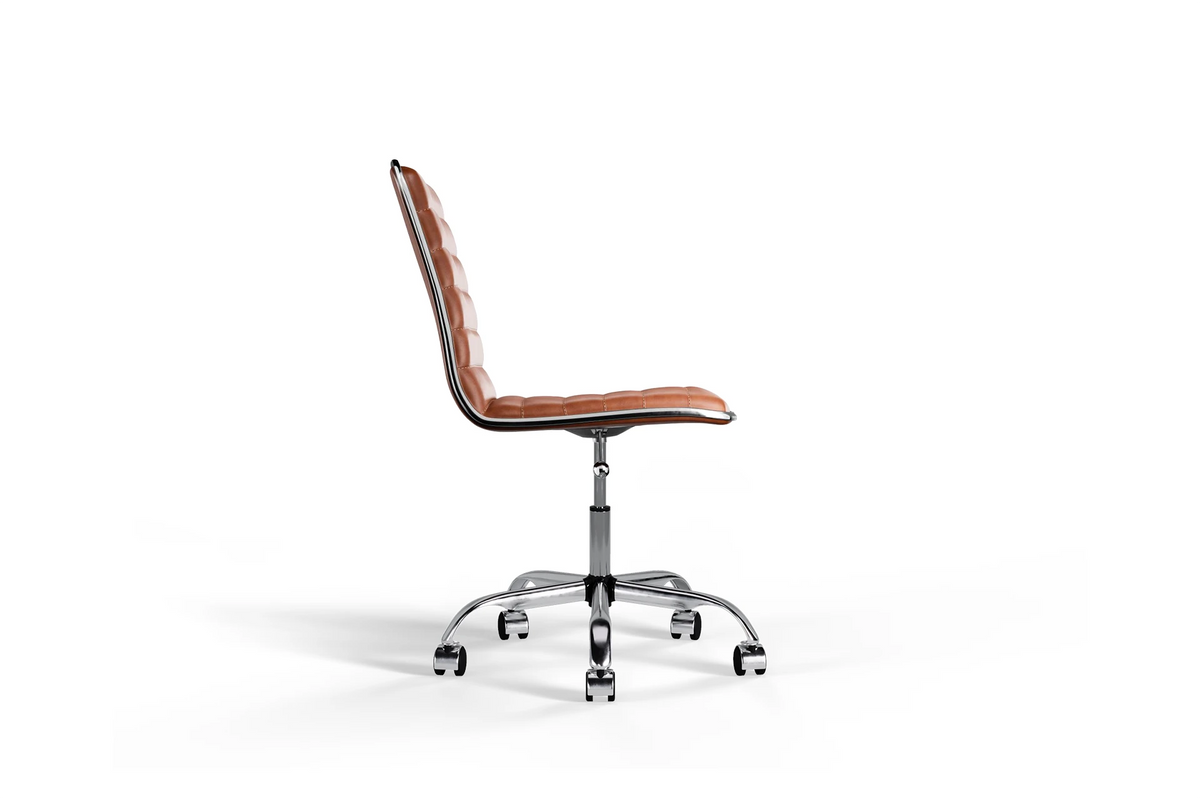 Dinamo Office Chair - Brown Vegan Leather and Chrome Base - With Wheels