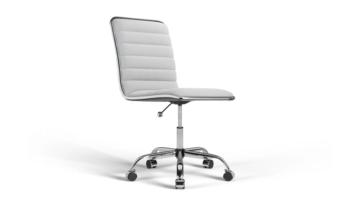 Dinamo Office Chair - White Vegan Leather and Chrome Base - With Wheels