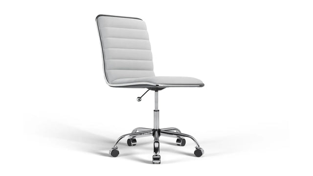 Dinamo Office Chair - White Vegan Leather and Chrome Base - With Wheels
