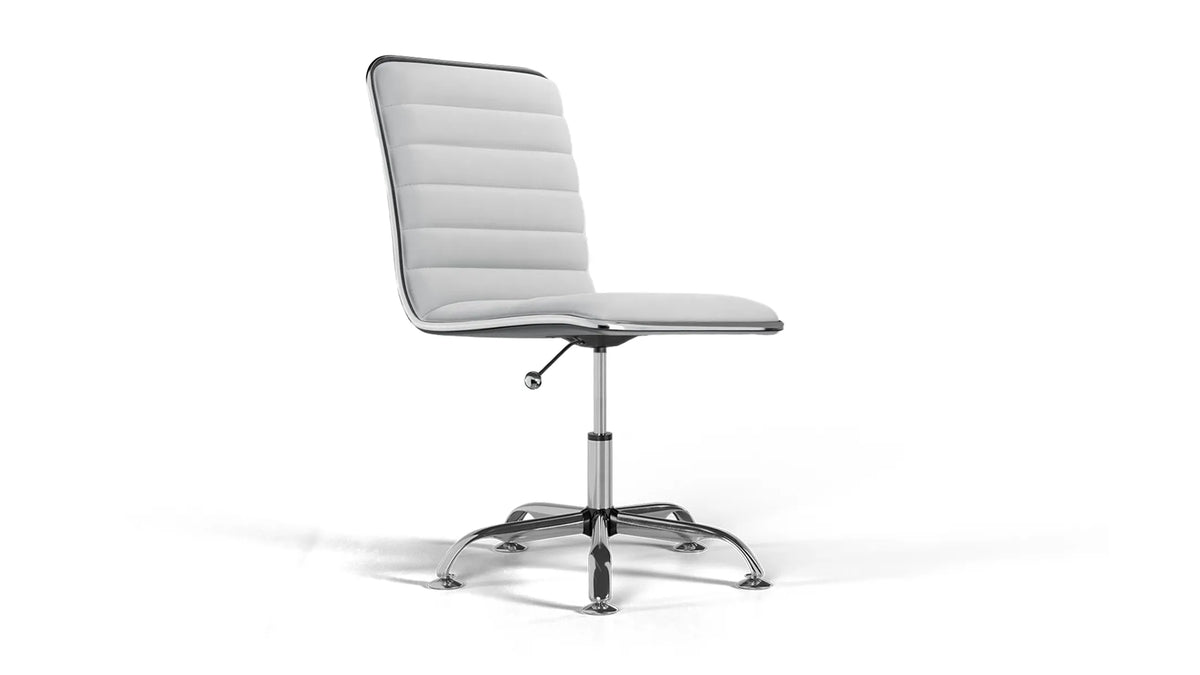 Dinamo Office Chair - White Vegan Leather and Chrome Base - Without Wheels